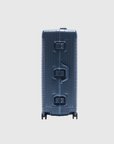 Back view of The Signature Series L 'Advanced' Navy suitcase with a sleek zipless design.