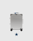 Dallas Cowboys Limited Edition Time Capsule Case: white suitcase with blue accents and star logo, perfect for fans and travelers.