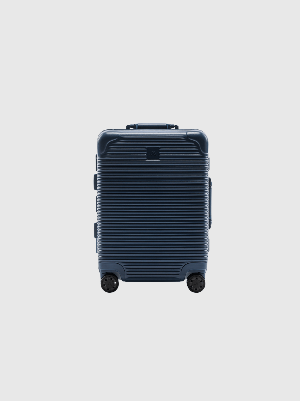 Navy carry-on suitcase with a zipless TSA-approved lock, engineered for strength and travel efficiency.
