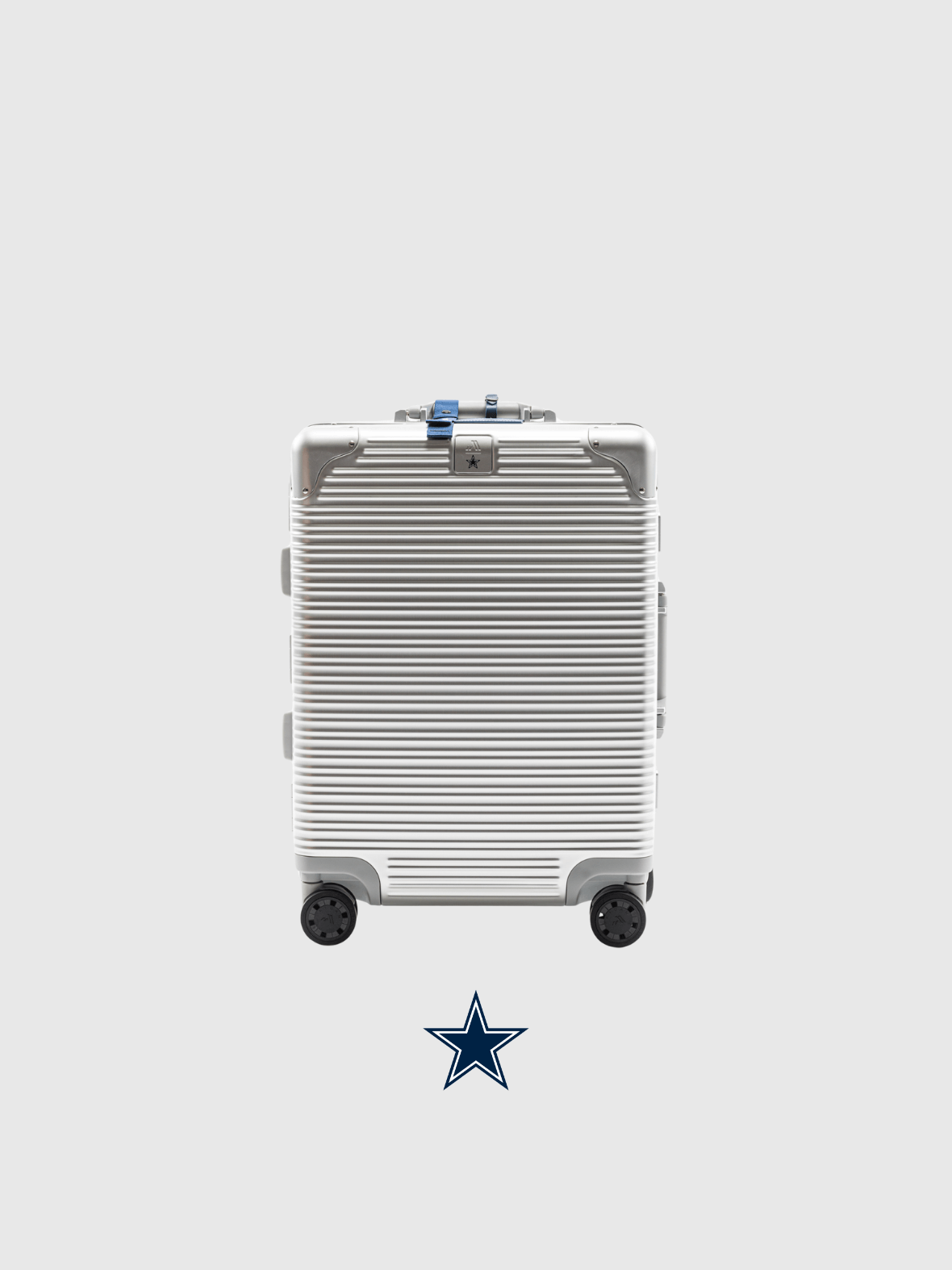 Dallas Cowboys Limited Edition Time Capsule Case: white suitcase with blue accents and star logo, perfect for fans and travelers.